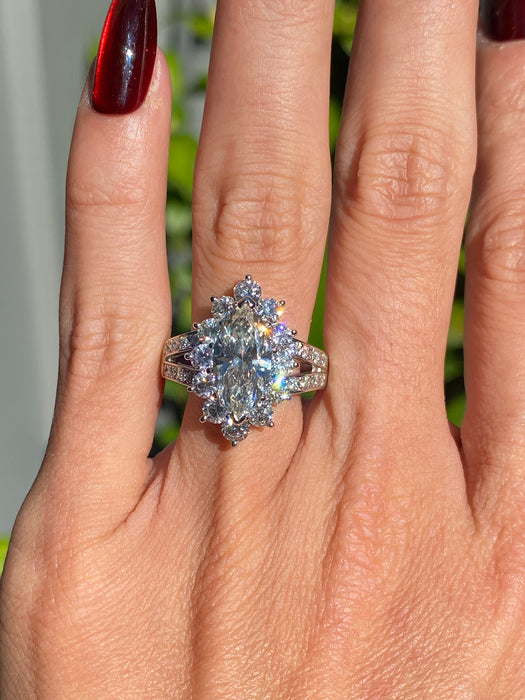 Platinum 900 3.83 tcw marquise diamond ring size 7