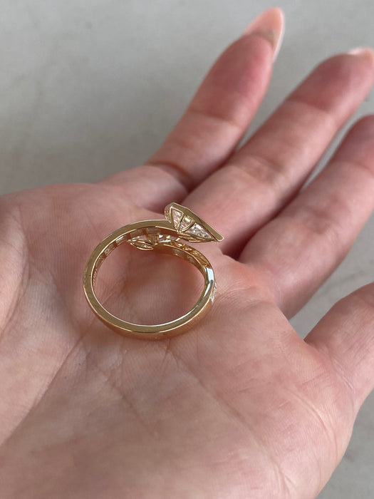 14K Open Bypass Step Cut Pear Diamond Ring