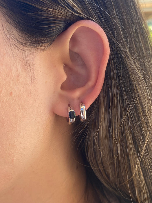 14K White Gold Blue Sapphire Huggie Hoop Earrings