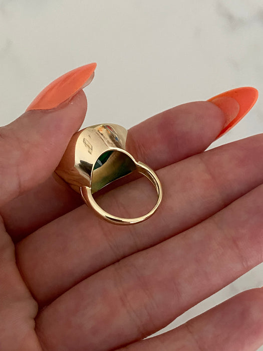14K Gold Bezel-Set Lab Emerald Pear Pinky Ring
