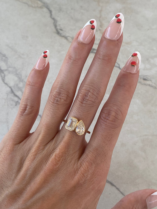 14K Gold 2.59 TCW Pear & Emerald-Cut Lab Diamond Toi et Moi Ring-IGI