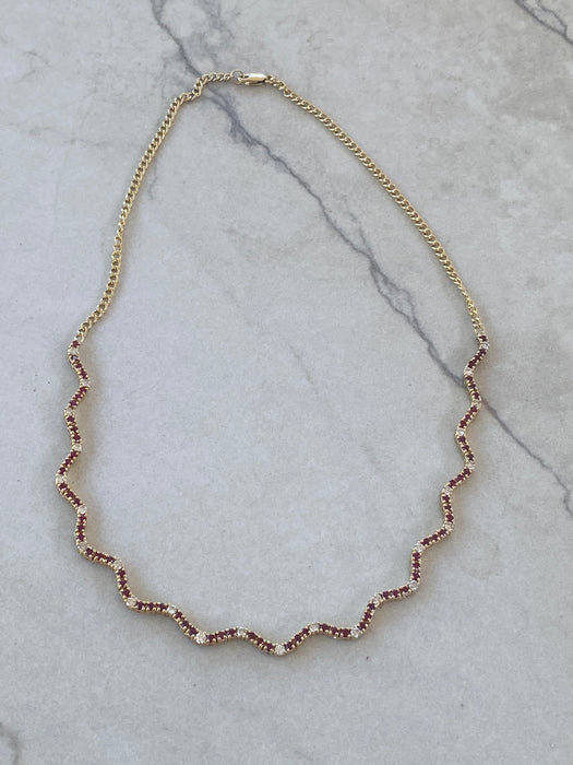 14K Gold Ruby & Diamond Wavy Necklace – 5 TCW
