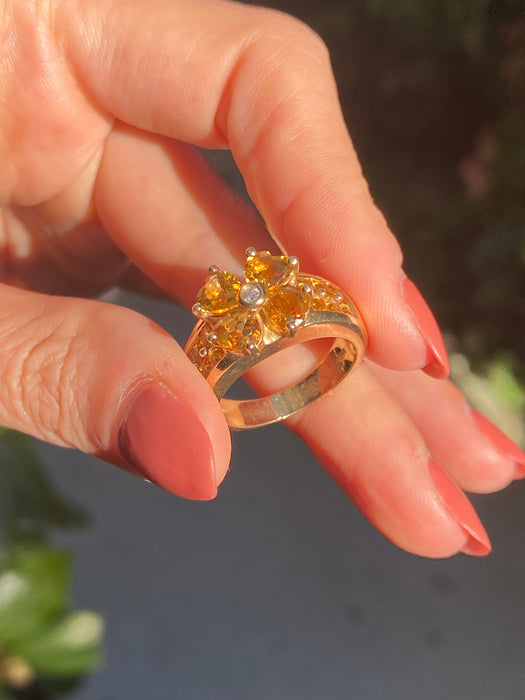 14k citrine flower diamond ring size 7