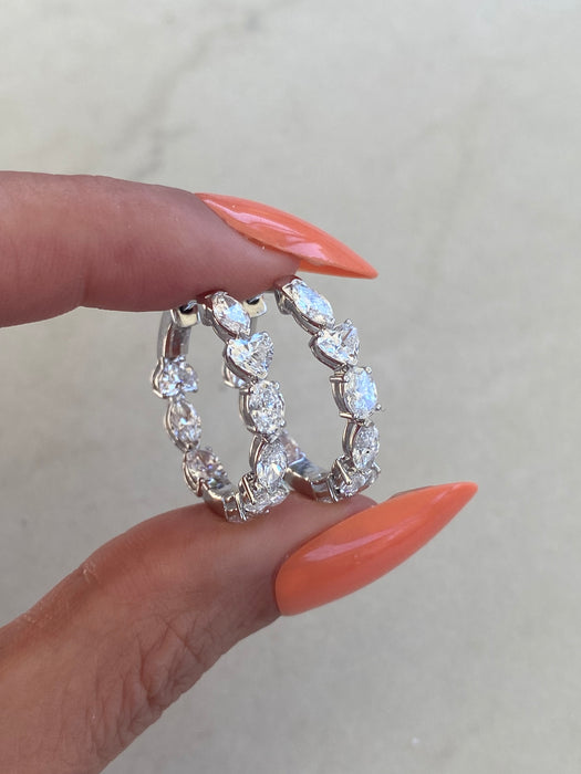 14K White Gold Inside-Out Lab Diamond Hoop Earrings – 3.60 CTW