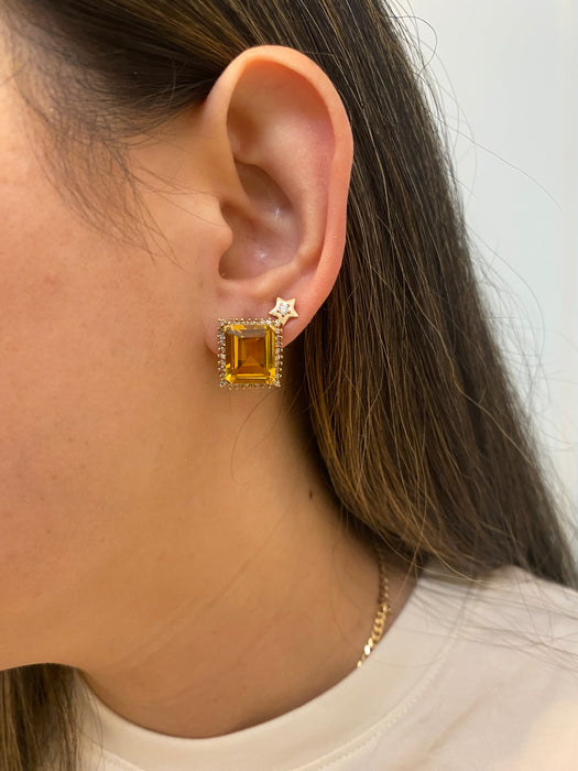 14k citrine diamond omega back earrings