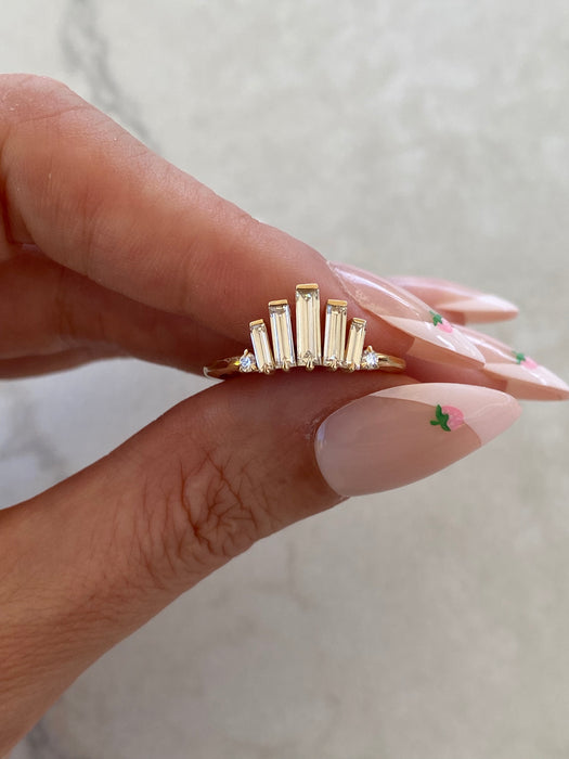 14K Baguette Lab Diamond Crown Ring