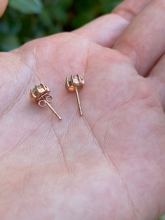 14K Rose Gold Opal Stud Earrings