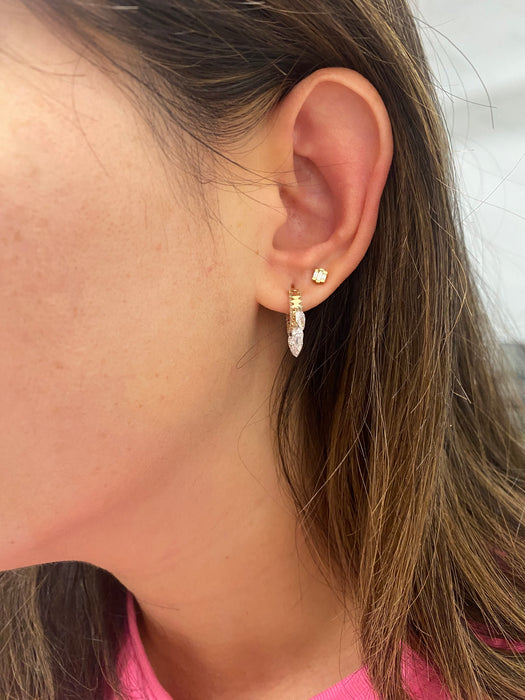 14K Lab Diamond Pear Drop Huggie Earrings