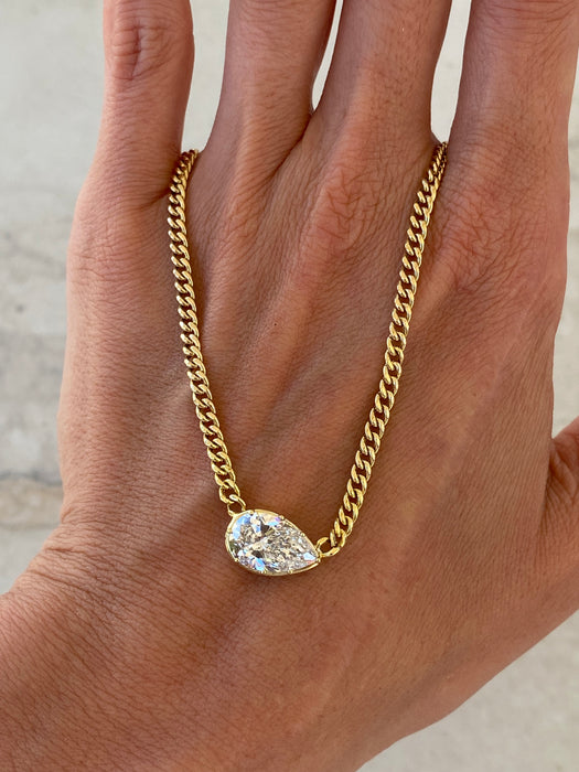 14K Gold Pear Lab 2.5 Carat Diamond Necklace