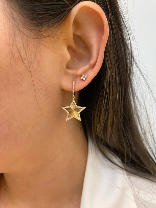 14k fluted star diamond Huggie earrings