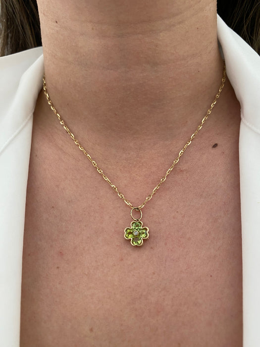 14k peridot flower clover charm
