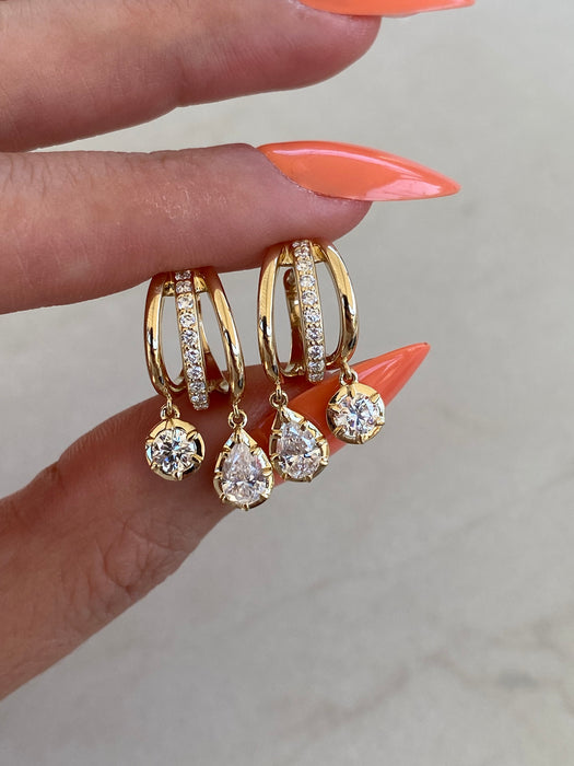 14K Gold Double Lab Diamond Huggie Earrings