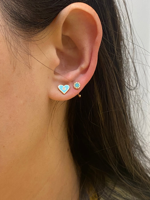 14k turquoise diamond heart enamel stud earrings