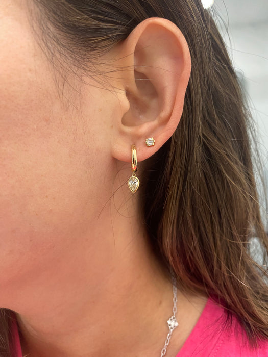 14K Bezel-Set Pear Lab Diamond Huggie Earrings — 0.80 TCW