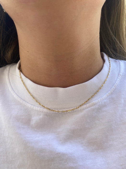 14K Solid Gold Mini Mariner Chain Necklace 16”