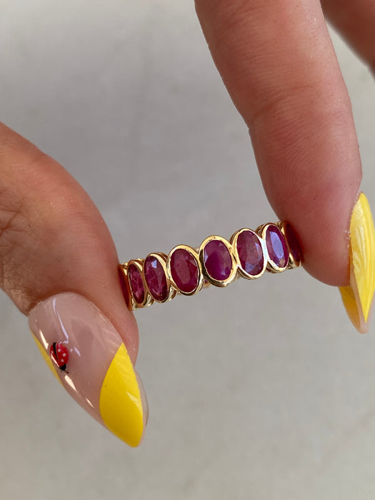 14K Gold 4.79 Carat Bezel Set Oval Ruby Eternity Ring Size 7.5