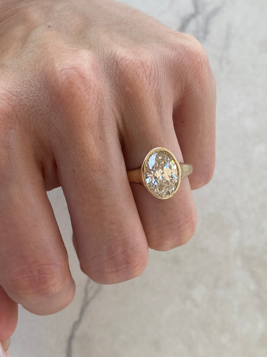 14K Gold 3.08 Carat Oval Lab Diamond Bezel Ring  - IGI