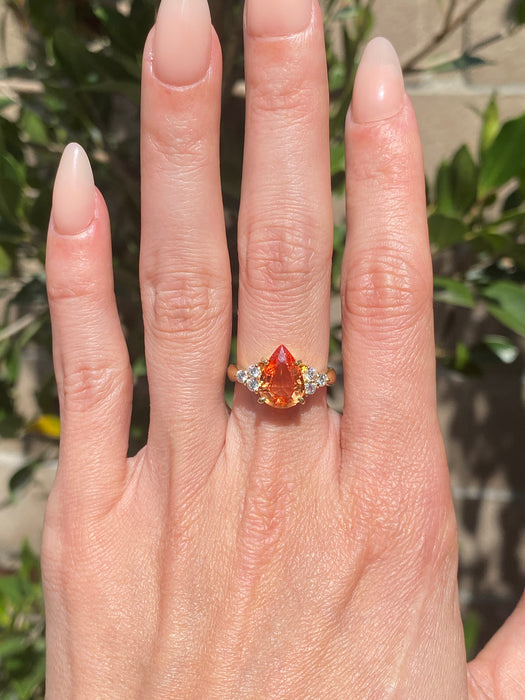 Vintage 18K Gold Orange Pear Sapphire Diamond Ring
