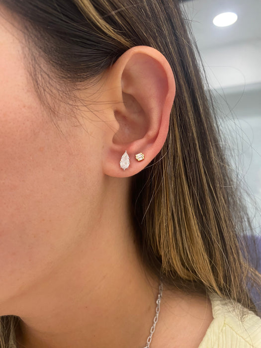 14K White Gold Step-Cut Marquise Lab Diamond Stud Earrings