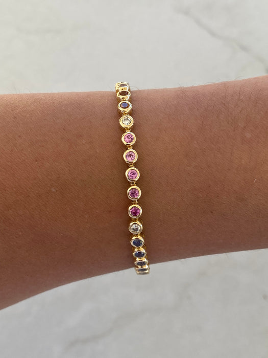 14K Gold Bezel Set Sapphire & Diamond Tennis Bracelet