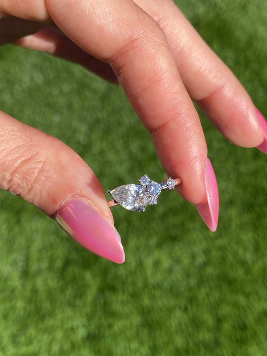14K White Gold Pear Cut Lab Diamond Ring – 1.25 Carat Center with Pavé Accents