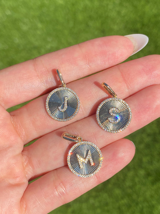 14K Gold Fluted Diamond Initial Pendant Letter J M S