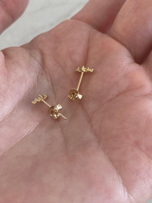 14K Gold Three-Stone Lab Diamond Arrow Stud Earrings