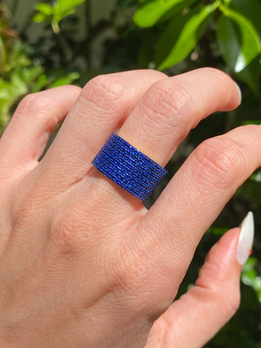 14K Blue Rhodium Blue Sapphire Cigar Band Ring (1.90 TCW)