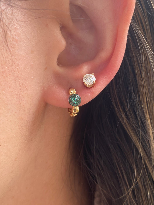 14K Gold Emerald Beaded Huggie Earrings