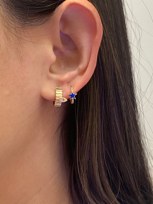 14k evil eye diamond Huggie earrings