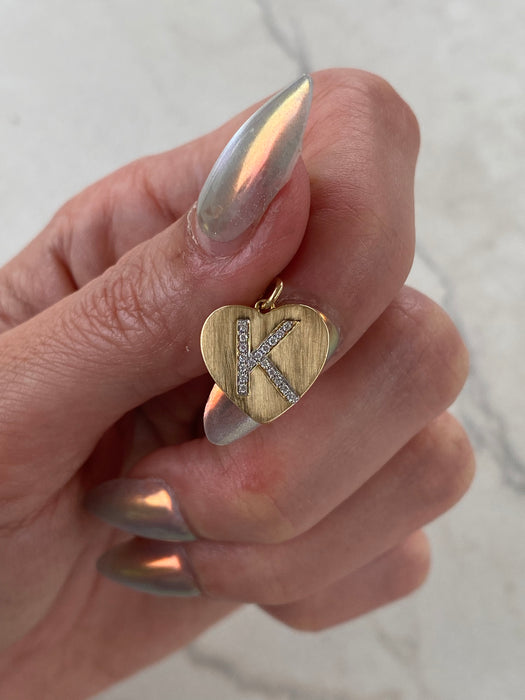 14K Diamond Letter K Heart Charm