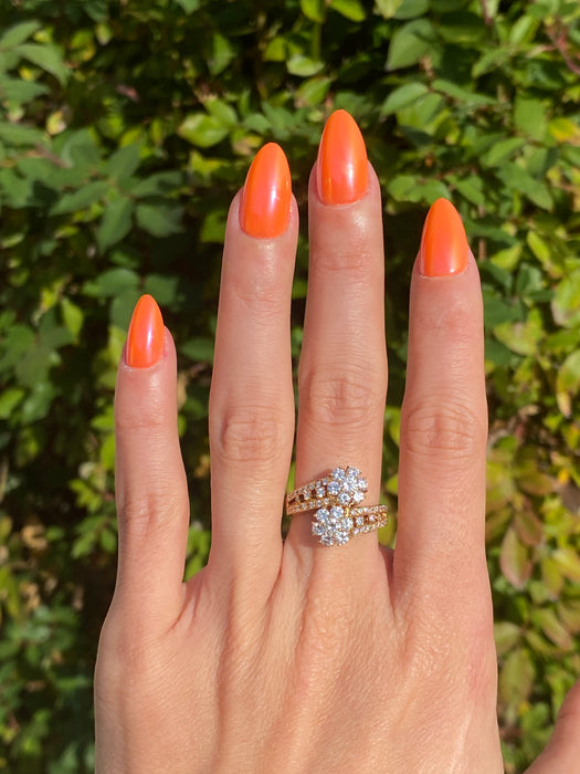 Vintage 18K Gold Diamond Bypass Flower Ring – 1.34 TCW – Size 6.5