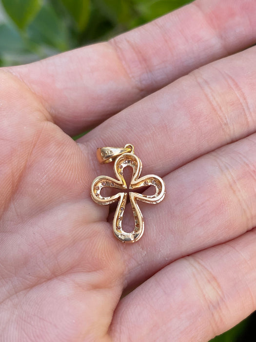 Vintage 18K Rose Gold Diamond Cross Pendant – 0.15 TCW Natural Diamonds