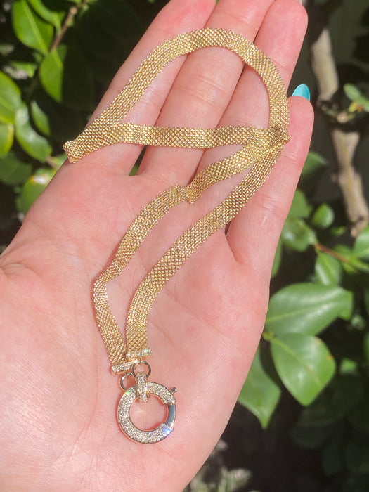 14k mesh necklace with diamond clasp 16”