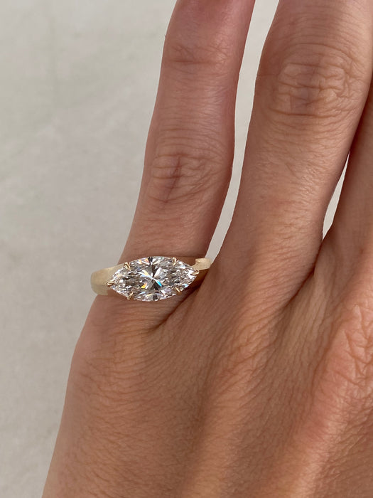 14K Gold 2.01 Carat East-West Marquise Lab Diamond Ring