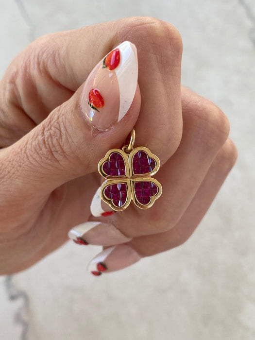 14K Gold Invisible-Set Ruby Clover Charm