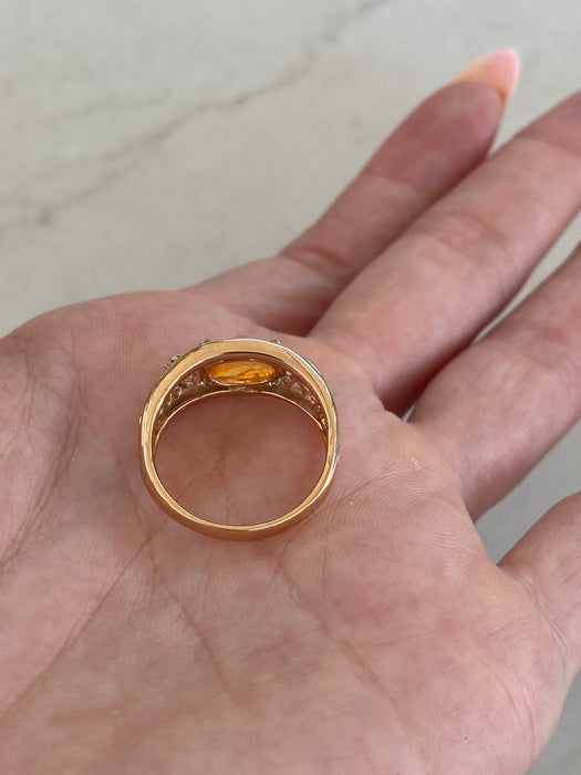 Vintage 18K Rose Gold Natural Opal & Diamond Ring