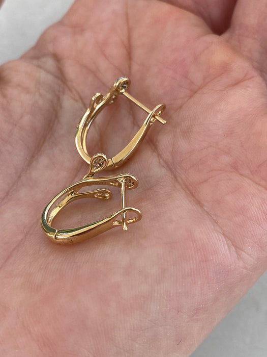 14K Gold Diamond Abstract Huggie Earrings