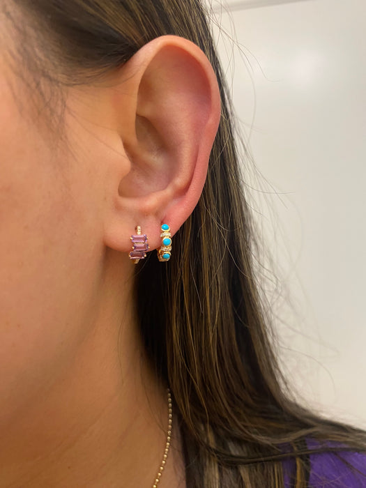 14k amethyst baguette diamond huggie earrings