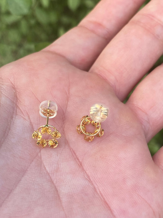 18k citrine circle flower stud earrings