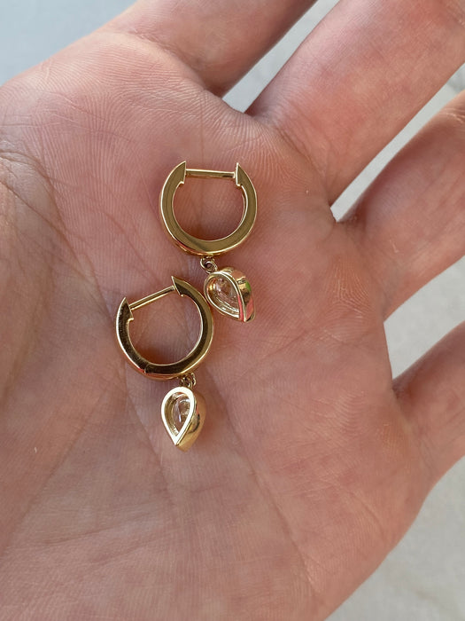 14K Bezel-Set Pear Lab Diamond Huggie Earrings — 0.80 TCW