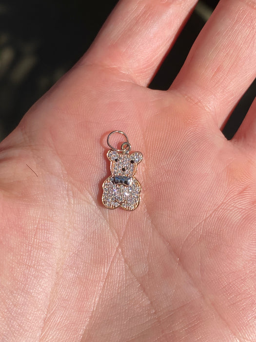 Vintage 18k Rose Gold Diamond Bear Bow Charm