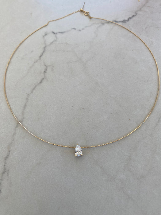 18K Gold Spring Bead Necklace with Removable 1.00 CT Pear Lab Diamond Pendant