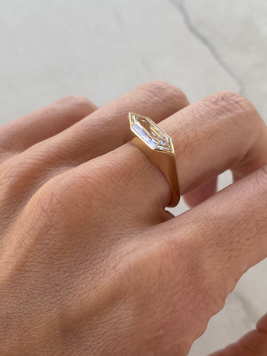 14K Bezel-Set 1.60ct Elongated Hexagon Champagne Lab Diamond Ring