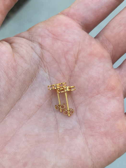 14K Fluted Rainbow Flower Diamond Stud Earrings