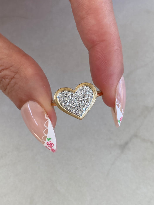 14K Two-Tone Diamond Heart Ring with Brushed Gold Frame