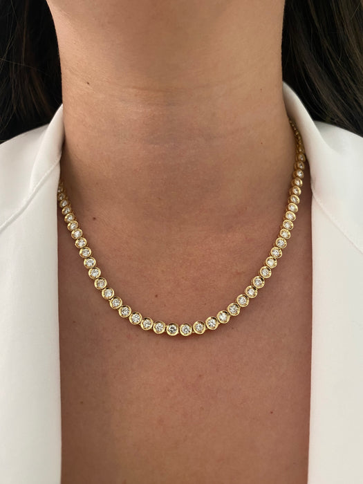 18k bezel set 10.06 tcw diamond tennis necklace