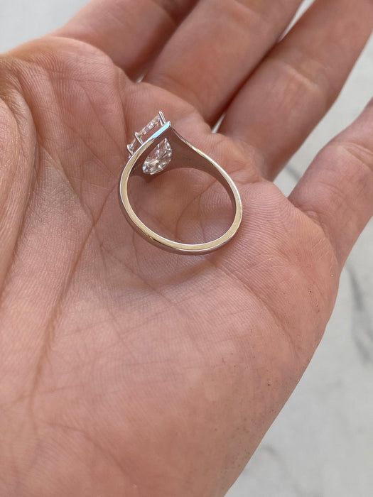 14K White Gold 2.00ct Step-Cut Pear Lab Diamond Ring
