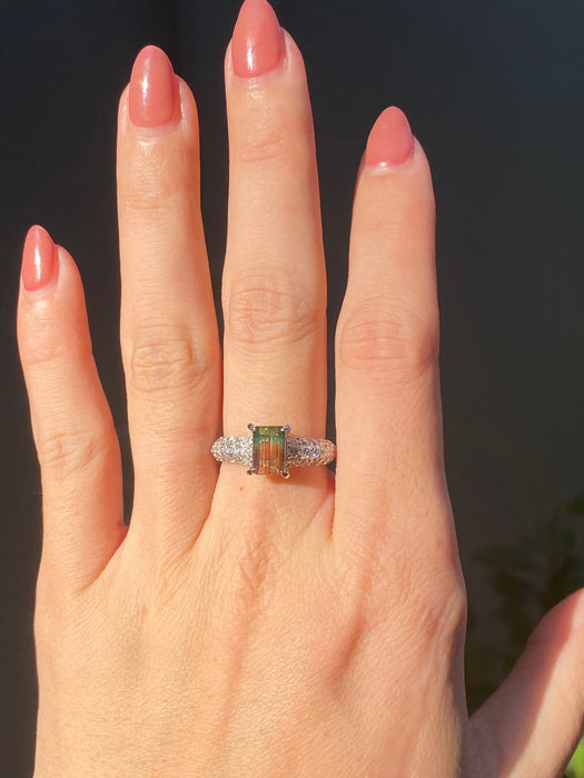 Platinum watermelon tourmaline and diamond ring size 7