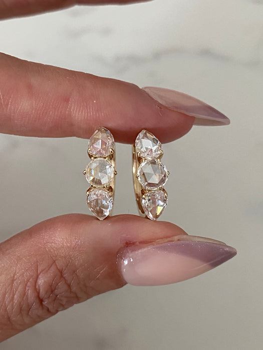 14K Rose Cut Lab Diamond Huggie Earrings